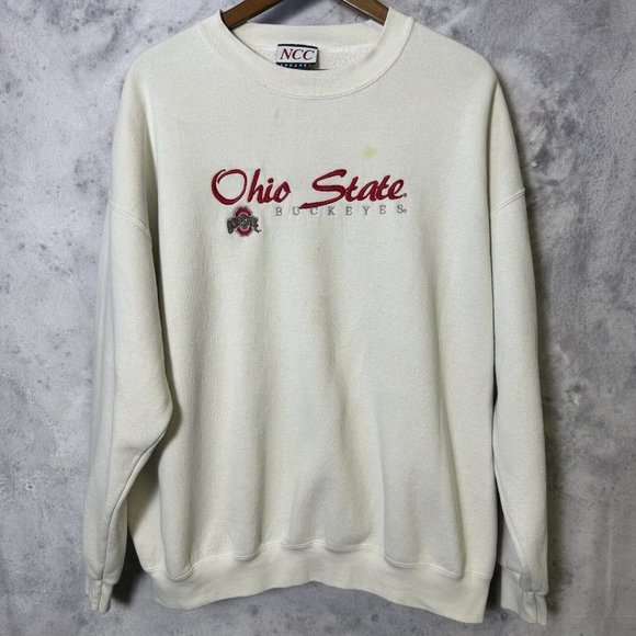 Vintage Ohio State Buckeyes Sweatshirt White Crew Neck Embroidered Adult XL N2 - Picture 1 of 13